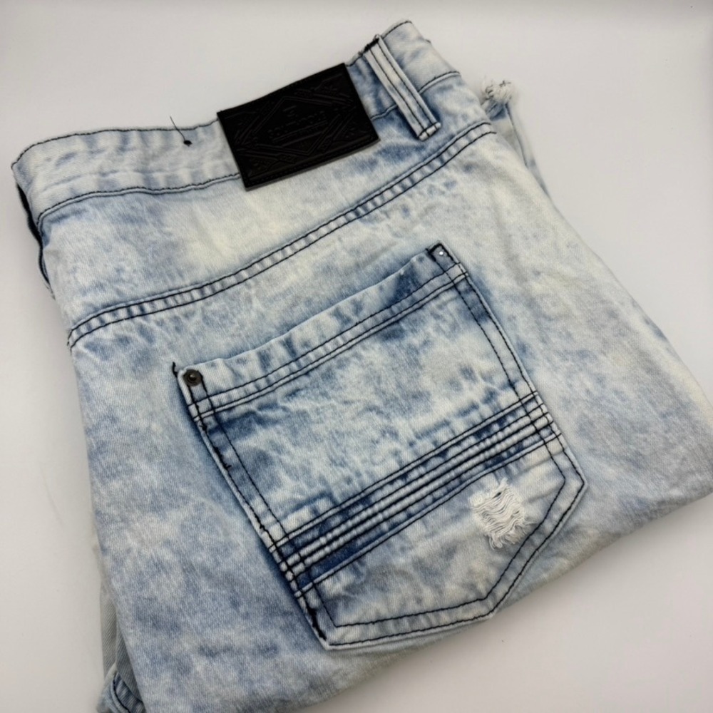 Southpole Denim Shorts Moto Ribbed Distressed Light Acid Wash Mens Size 40